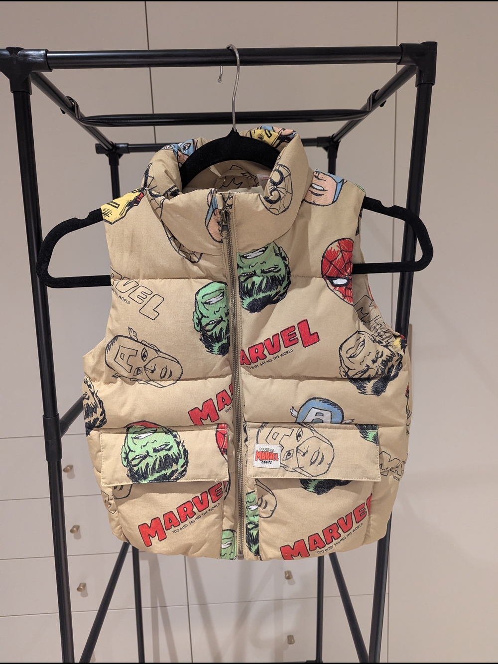 H&M Beige Marvel Print Puffer Vest